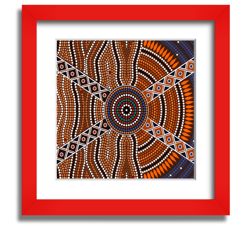 Aboriginal Pattern 2 Square Framed Print showcasing intricate designs in a stylish frame.